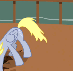 Size: 491x480 | Tagged: safe, screencap, derpy hooves, pegasus, pony, g4, the last roundup, animated, face down ass up, female, frown, hole, mare, palindrome get, sad, solo