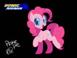 Size: 1600x1200 | Tagged: safe, artist:familyof6, pinkie pie, g4, crossover, female, goggles, male, open mouth, raised hoof, raised leg, smiling, solo, sonic riders, sonic the hedgehog, sonic the hedgehog (series), style emulation