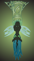 Size: 6000x10800 | Tagged: dead source, safe, artist:xniclord789x, queen chrysalis, changeling, changeling queen, g4, absurd resolution, bedroom eyes, cocoon, female, looking at you, pregnant, queen pregalis, smiling, smiling at you, solo, suspended, transparent flesh, upside down