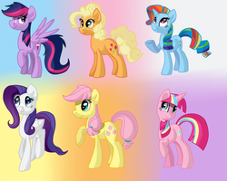 Size: 1500x1200 | Tagged: safe, artist:zoiby, applejack, fluttershy, pinkie pie, rainbow dash, rarity, twilight sparkle, g4, mane six, palette swap