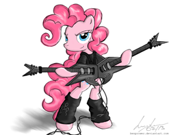 Size: 1500x1182 | Tagged: safe, artist:flutterthrash, pinkie pie, g4, digital art, double, dual wield, electric guitar, female, guitar, leg warmers, michael angelo batio, musical instrument, punk, solo