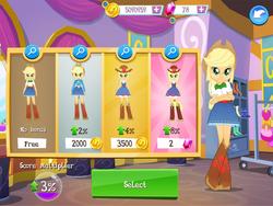 Size: 2048x1536 | Tagged: safe, gameloft, applejack, equestria girls, g4, official, clothes, cowboy hat, denim skirt, dress, fall formal outfits, game, hat, ipad, outfit, ponied up, skirt, wondercolt ears, wondercolts, wondercolts uniform