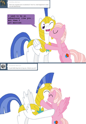 Size: 1042x1505 | Tagged: safe, artist:hakar-kerarmor, oc, oc:monolith, oc:strawberry cupcake, ask four inept guardponies, heartwarming, kissing, royal guard