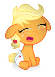 Size: 1087x1536 | Tagged: safe, artist:coltsteelstallion, applejack, earth pony, pony, g4, baby, baby pony, babyjack, crying, diaper, female, filly, filly applejack, foal, sadjack, sitting, solo, younger