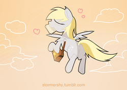 Size: 1700x1200 | Tagged: safe, artist:aurura, derpy hooves, pegasus, pony, g4, anus, blushing, butt, cute, dock, female, heart, letter, mailbag, mare, nudity, pixiv, plot, simplistic anus, solo