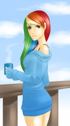 Size: 1500x2694 | Tagged: safe, artist:arucardpl, rainbow dash, human, g4, female, humanized, mug, solo