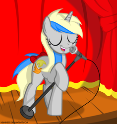 Size: 1317x1395 | Tagged: dead source, safe, artist:veggie55, oc, oc only, pony, unicorn, eyes closed, microphone, singing, solo