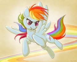 Size: 750x600 | Tagged: safe, artist:plaguedog, rainbow dash, g4, female, flying, rainbow, solo, trail