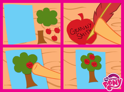 Size: 850x628 | Tagged: safe, applejack, g4, official, craft, my little pony logo, name, tree