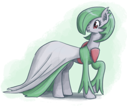 Size: 1050x883 | Tagged: safe, artist:king-kakapo, gardevoir, pony, crossover, looking back, pokémon, ponified, solo