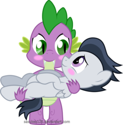 Size: 889x899 | Tagged: safe, artist:sasukex125, rumble, spike, dragon, pegasus, pony, g4, blushing, colt, foal, gay, holding, male, ship:rumblespike, shipping, simple background, transparent background