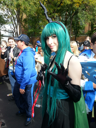 Size: 468x624 | Tagged: safe, artist:stealthninja5, queen chrysalis, human, g4, clothes, cosplay, evening gloves, irl, irl human, new york comic con, photo, solo