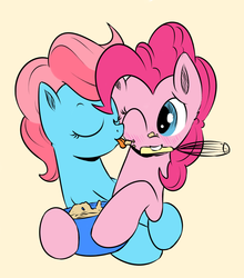 Size: 700x794 | Tagged: safe, artist:xioade, cup cake, pinkie pie, g4, baking, blushing, cooking, dough, female, foodplay, lesbian, licking, messy, ship:cakepie, shipping, whisk