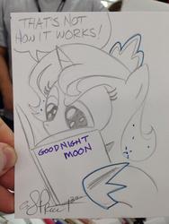 Size: 768x1024 | Tagged: safe, artist:andypriceart, princess luna, g4, book, female, filly, goodnight moon, reading, solo, traditional art, woona