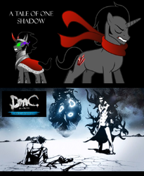 Size: 674x820 | Tagged: safe, artist:stasysolitude, king sombra, a tale of one shadow, g4, comparison, devil may cry, dmc, hollow vergil, sombra's cutie mark, vergil (dmc), vergil's downfall, yamato (dmc)