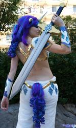 Size: 1218x2048 | Tagged: safe, artist:blakstarr, rarity, human, g4, anime los angeles, back, cosplay, irl, irl human, photo, solo, sword