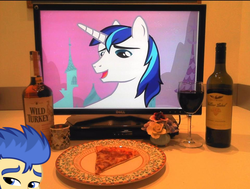 Size: 960x724 | Tagged: safe, flash sentry, shining armor, g4, computer, exploitable meme, flashface, gay, husbando, husbando dinner, husbando thief, male, pizza, waifu dinner, wild turkey