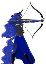 Size: 754x1059 | Tagged: safe, artist:13foxywolf666, artist:derpyhooves113, princess luna, anthro, g4, archer, arrow, bow (weapon), bow and arrow, female, simple background, solo, weapon