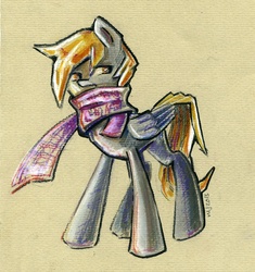 Size: 640x680 | Tagged: safe, artist:maytee, derpy hooves, pegasus, pony, g4, clothes, female, mare, scarf, solo, traditional art