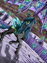 Size: 1800x2400 | Tagged: dead source, safe, artist:king-of-manga, queen chrysalis, changeling, changeling queen, g4, female, solo