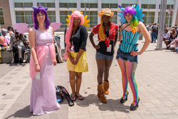 Size: 5520x3684 | Tagged: safe, artist:kuroi-tenshi14, artist:washuotaku, applejack, fluttershy, rainbow dash, twilight sparkle, human, g4, animazement, clothes, corset, cosplay, irl, irl human, photo, twilight sparkle (alicorn)