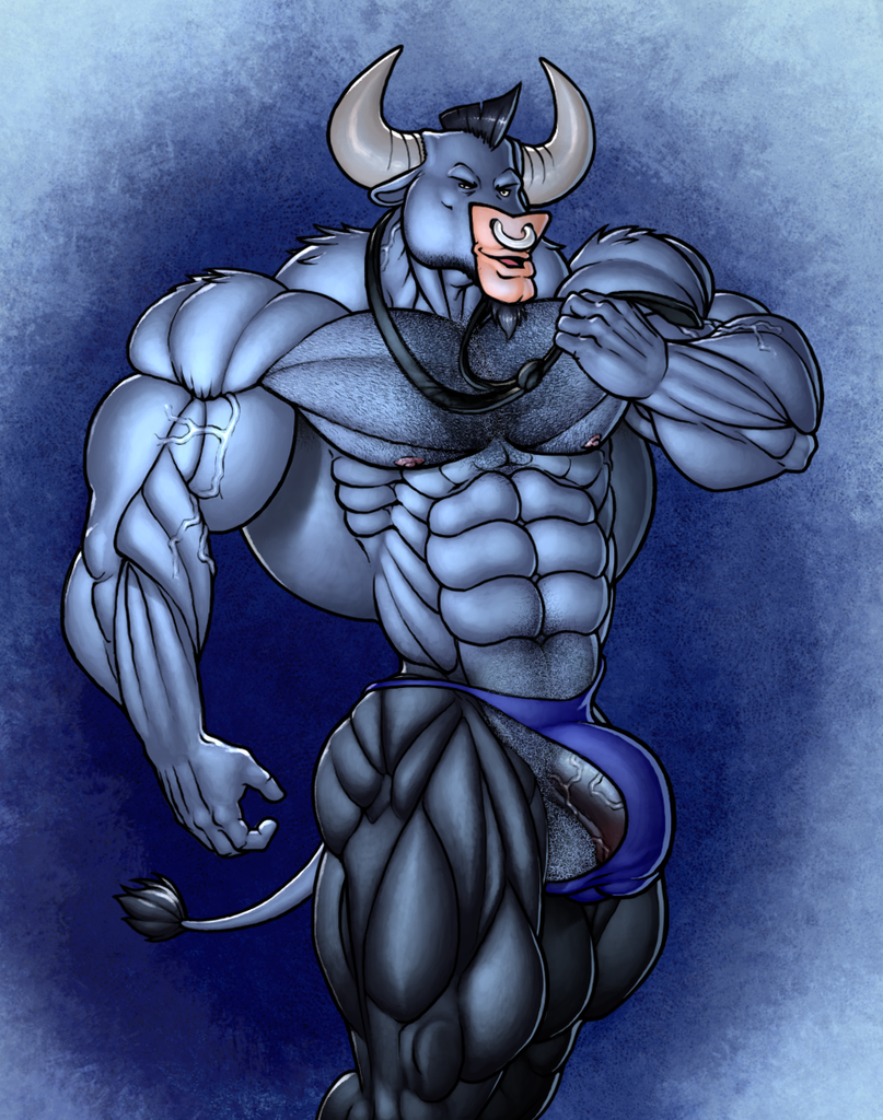 iron will, minotaur, balls, crotch bulge, hunk, male, muscles, necktie, nud...