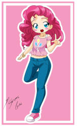 Size: 1773x2909 | Tagged: safe, artist:shinta-girl, pinkie pie, human, g4, blush sticker, blushing, chibi, converse, cute, diapinkes, female, humanized, shoes, solo