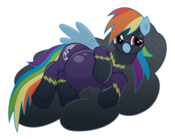 Size: 12000x9600 | Tagged: safe, artist:xniclord789x, rainbow dash, pegasus, pony, g4, absurd resolution, clothes, cloud, female, hooves, horn, looking at you, lying on a cloud, mare, on a cloud, on side, preggo dash, pregnant, shadowbolt dash, shadowbolts, shadowbolts costume, simple background, smiling, solo, tight clothing, transparent background, wings