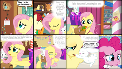 Size: 6000x3384 | Tagged: safe, artist:matty4z, angel bunny, fluttershy, pinkie pie, scootaloo, pegasus, pony, g4, comic, crying, fluttermom, fluttershy is scootaloo's mother, present, scootaloo's parents