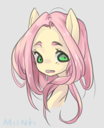 Size: 339x416 | Tagged: safe, artist:miinti, fluttershy, anthro, g4, ambiguous facial structure, bust, colored, female, solo, thick eyebrows