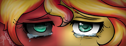 Size: 960x354 | Tagged: dead source, safe, artist:pedoren, sunset shimmer, equestria girls, g4, crying, duality, female, solo, sunset satan, transformation