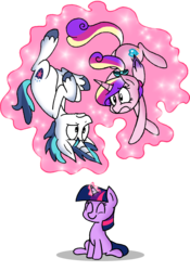 Size: 1345x1919 | Tagged: dead source, safe, artist:strangiesleepy, princess cadance, shining armor, twilight sparkle, g4, filly, magic