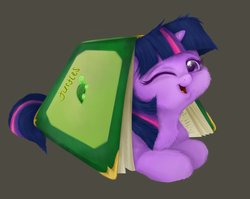 Size: 1198x954 | Tagged: safe, artist:bri-sta, artist:mn27, twilight sparkle, pony, unicorn, g4, book, book fort, colored, cute, female, filly, filly twilight sparkle, fluffy, lying down, one eye closed, open mouth, solo, twiabetes, unicorn twilight, weapons-grade cute, wink, younger