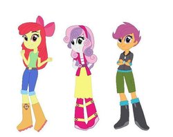 Size: 600x477 | Tagged: safe, apple bloom, scootaloo, sweetie belle, equestria girls, g4, cutie mark crusaders