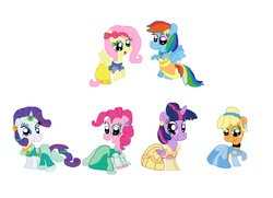 Size: 1024x740 | Tagged: safe, applejack, fluttershy, pinkie pie, rainbow dash, rarity, twilight sparkle, alicorn, earth pony, pegasus, pony, unicorn, g4, aladdin, applerella, beauty and the beast, belle, cinderella, clothes, cosplay, costume, crossover, disney, disney princess, disney princesses, dress, horn, jasmine, mane six, midriff, native american, parody, pocahontas, princess ariel, snow white, snow white and the seven dwarfs, squaw dash, the little mermaid, twilight sparkle (alicorn)