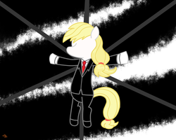 Size: 1280x1024 | Tagged: safe, artist:supermaster10, applejack, g4, clothes, cosplay, costume, creepypasta, crossover, female, halloween, nightmare night, no face, slenderman, solo, suit, tentacles