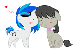 Size: 2928x2076 | Tagged: safe, artist:staticwave12, dj pon-3, octavia melody, vinyl scratch, g4, chibi, female, kissing, lesbian, ship:scratchtavia, shipping