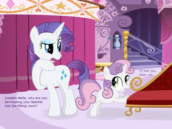 Size: 1000x750 | Tagged: safe, artist:staticwave12, rarity, sweetie belle, g4, hearts and hooves day (episode), carousel boutique, dialogue, fainting couch, hearts and hooves day