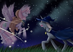 Size: 1128x800 | Tagged: safe, artist:hannia-san, clover the clever, star swirl the bearded, alicorn, pony, g4, younger