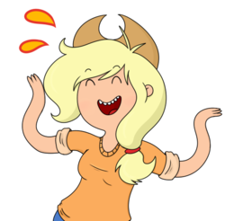 Size: 552x543 | Tagged: safe, artist:skatergirl8888, applejack, human, g4, adventure time, female, humanized, male, simple background, solo