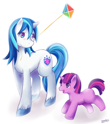 Size: 842x948 | Tagged: safe, artist:vavacung, shining armor, twilight sparkle, pony, unicorn, g4, blank flank, blushing, cute, female, filly, filly twilight sparkle, foal, gleamibetes, gleaming shield, kite, male, mouth hold, rule 63, rule63betes, shining adorable, siblings, sisters, transformation, transgender transformation, twiabetes, unicorn twilight, younger