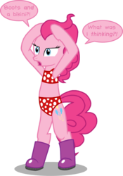 Size: 726x1036 | Tagged: safe, artist:thelastgherkin, pinkie pie, earth pony, pony, g4, bikini, bipedal, boots, clothes, equestria girls (song), female, hoof boots, katy perry, simple background, solo, swimsuit, transparent background