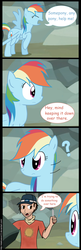 Size: 1952x6032 | Tagged: safe, rainbow dash, human, g4, may the best pet win, my little pony: friendship is magic, 127 hours, aron ralston, calling, comic, imminent grimdark, implied self harm, knife, question mark, turned head