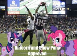 Size: 1810x1324 | Tagged: safe, pinkie pie, twilight sparkle, g4, american football, new england patriots, new orleans saints, nfl, showgirl