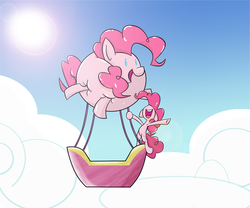 Size: 800x667 | Tagged: safe, artist:thewormouroboros, pinkie pie, earth pony, pony, g4, balloon, cloud, female, hot air balloon, sky, solo, sun