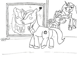 Size: 1936x1534 | Tagged: safe, artist:thewormouroboros, prince blueblood, princess celestia, princess luna, g4, monochrome, sketch