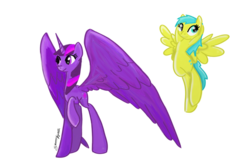 Size: 1024x683 | Tagged: safe, artist:xxlifexdeniedxx, sunshower raindrops, twilight sparkle, alicorn, pegasus, pony, g4, female, mare, simple background, transparent background, twilight sparkle (alicorn)