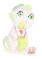 Size: 1866x2613 | Tagged: safe, artist:yoymonkey, spike, g4, baby spike, bib, gem, male, muffin, newborn spike, simple background, solo, transparent background