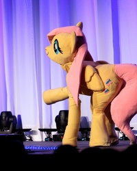 Size: 3190x3987 | Tagged: safe, artist:lasiral, fluttershy, human, g4, convention, cosplay, irl, irl human, ottawa comiccon, photo, quadsuit, solo, stage