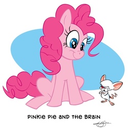 Size: 500x500 | Tagged: safe, artist:uncalar, pinkie pie, earth pony, mouse, pony, g4, brain, crossover, female, male, mare, namesake, pinky and the brain, pun